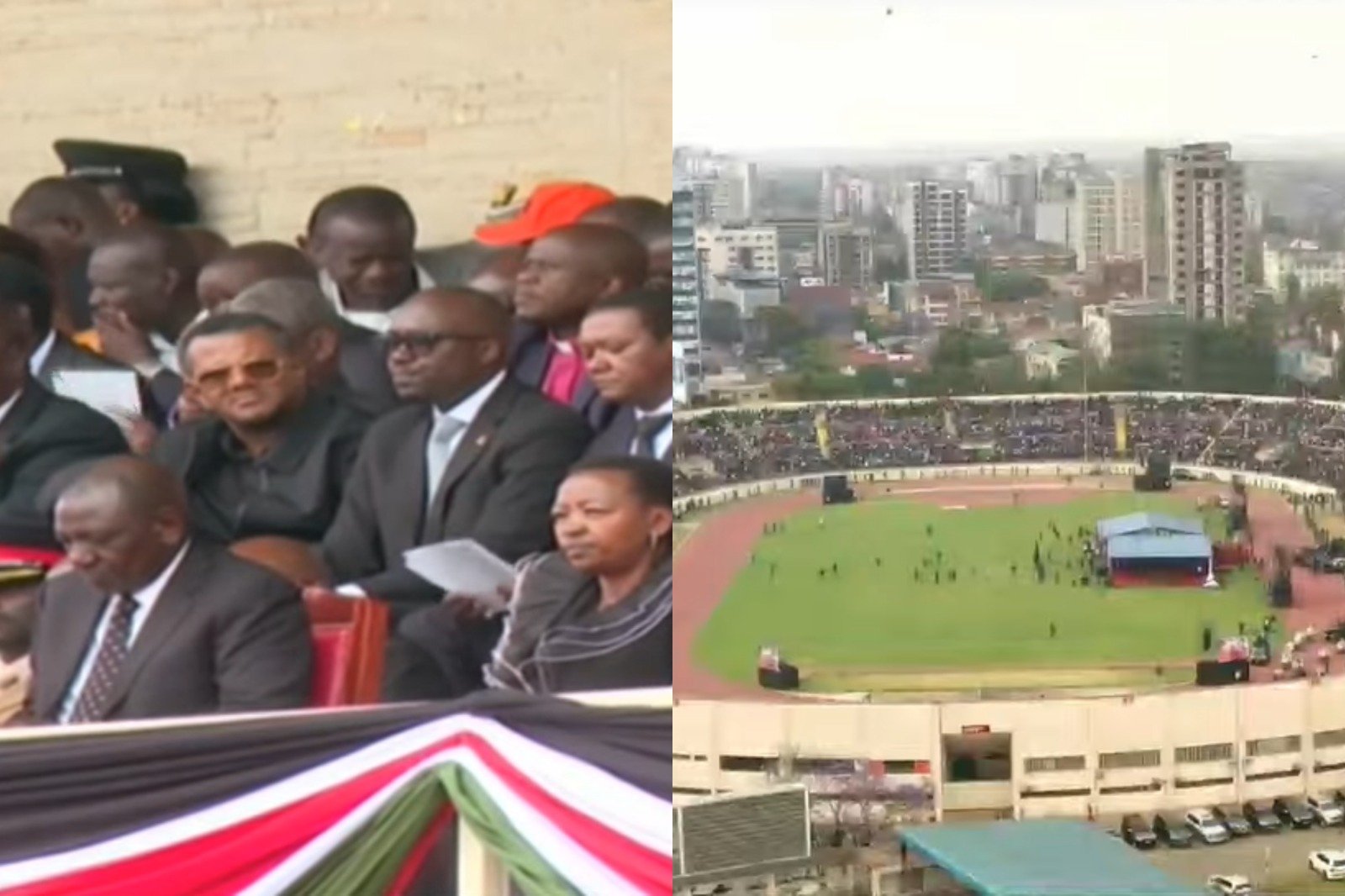 Collage photo of President William Ruto and Nyayo National Stadium.